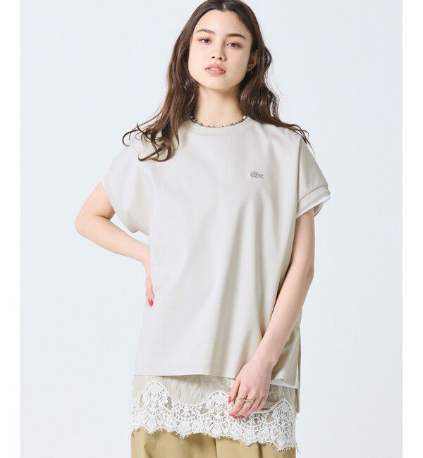 LACOSTE「【オンライン限定】LACOSTE オーバーサイズ フレンチスリーブ サイドスリット クルーネックTシャツ」|Tシャツ・カットソー|グレイッシュベージュ