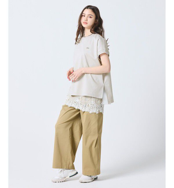 LACOSTE「【オンライン限定】LACOSTE オーバーサイズ フレンチスリーブ サイドスリット クルーネックTシャツ」|Tシャツ・カットソー|