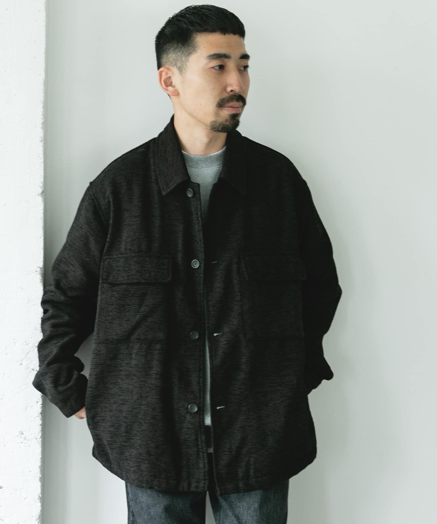 URBAN RESEARCH DOORS「モールシャツジャケット」|ノーカラーコート|