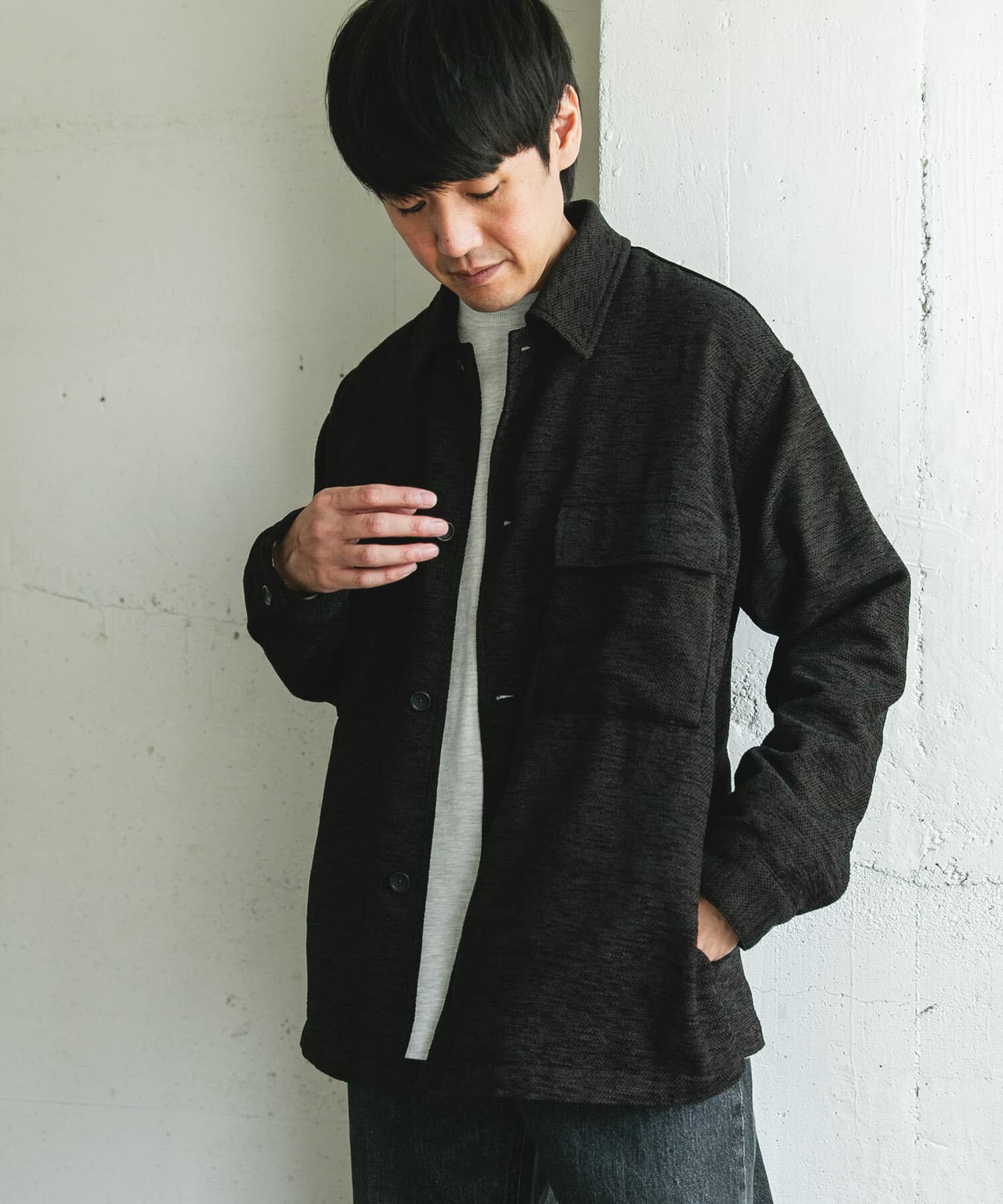 URBAN RESEARCH DOORS「モールシャツジャケット」|ノーカラーコート|