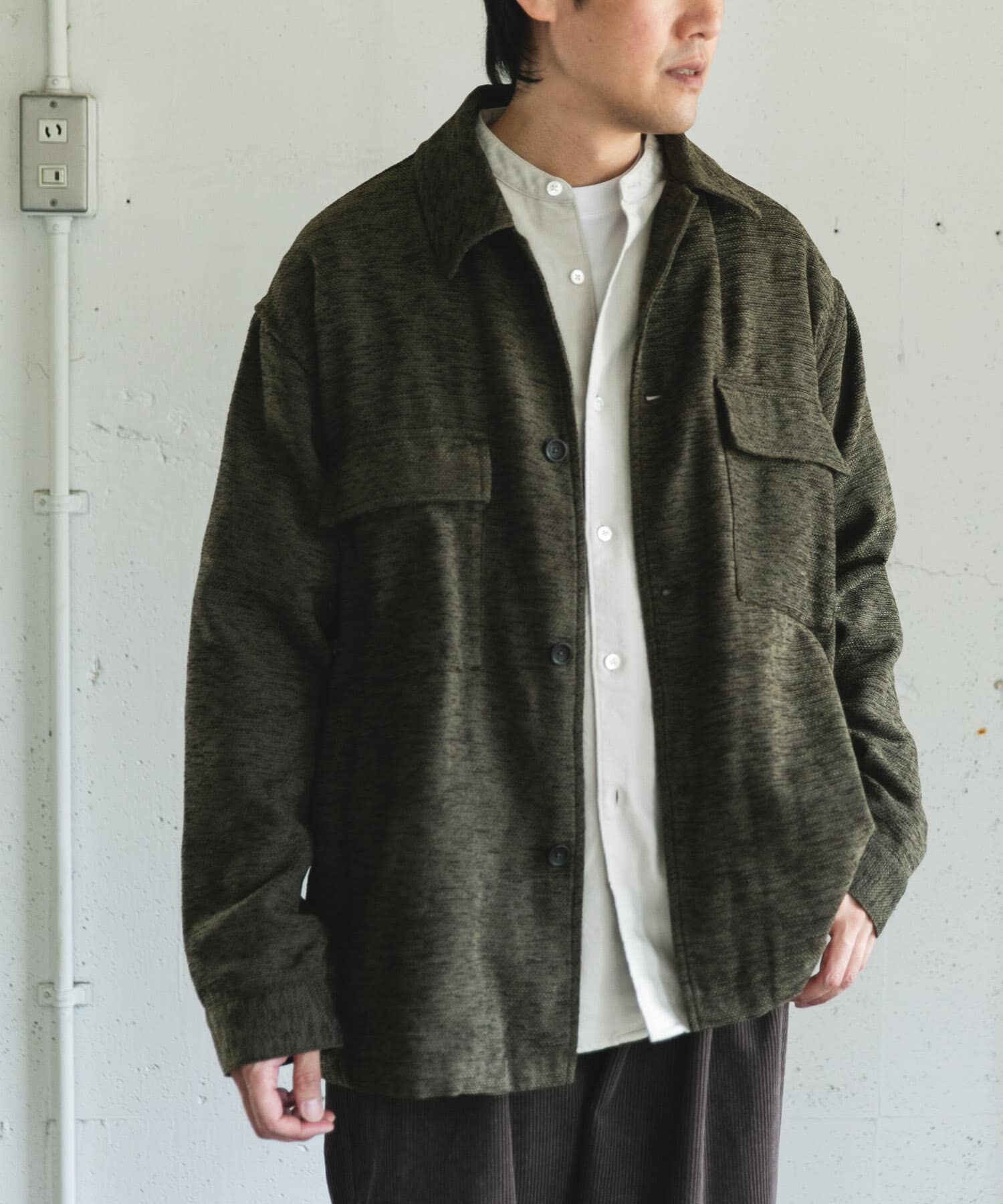 URBAN RESEARCH DOORS「モールシャツジャケット」|ノーカラーコート|