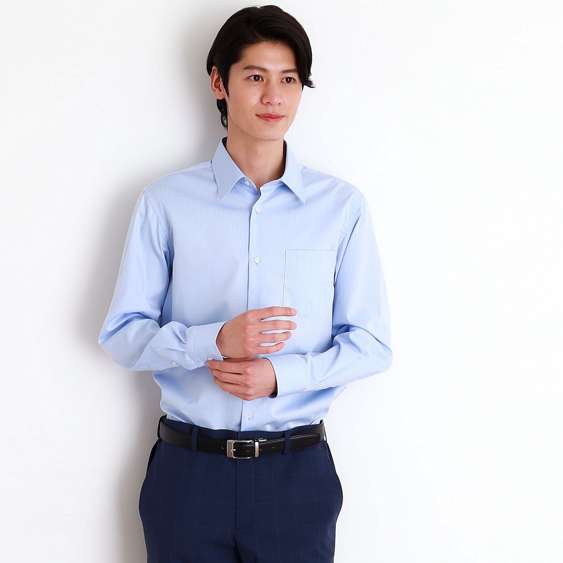 THE SHOP TK「ビジネス へリンボンシャツ 洗濯機OK」|シャツ・ブラウス|サックスブルー(09
