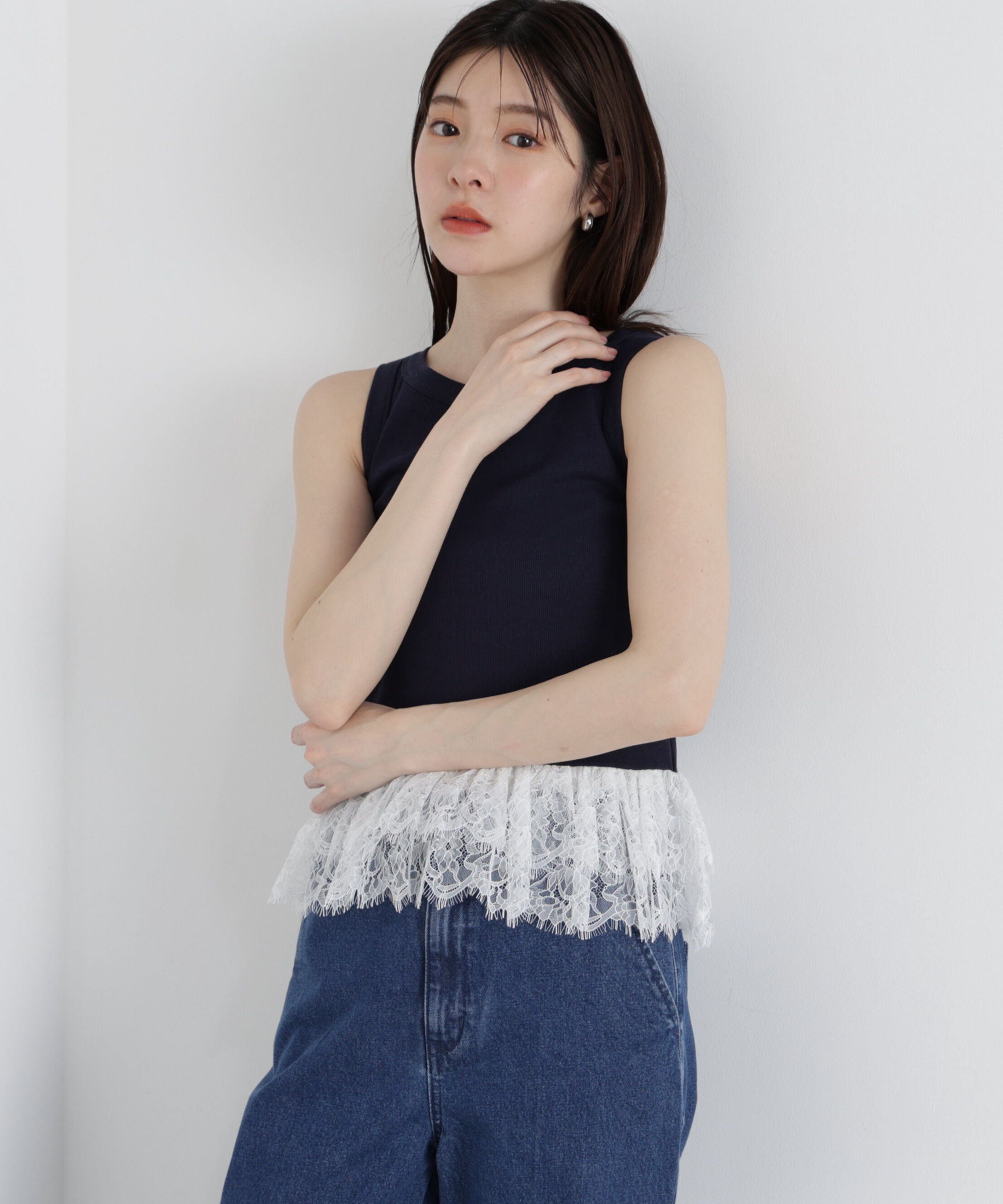 PROPORTION BODY DRESSING「〈a/mie〉レースペプラムタンク」|Tシャツ・カットソー|