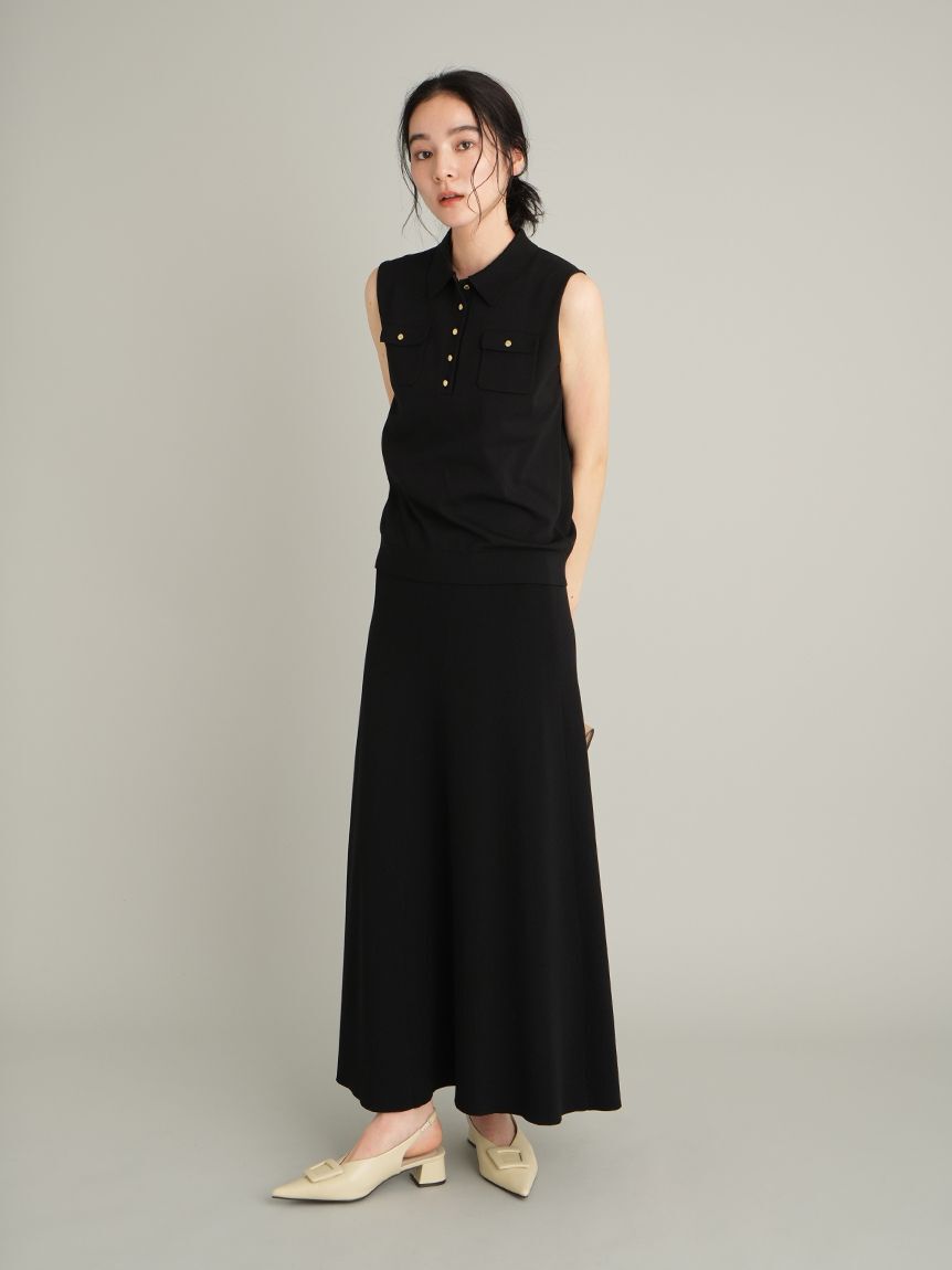 Mila Owen「【WEB限定カラー】【UVカット】金釦ノースリポロニットスカートSET UP」|ワンピース|