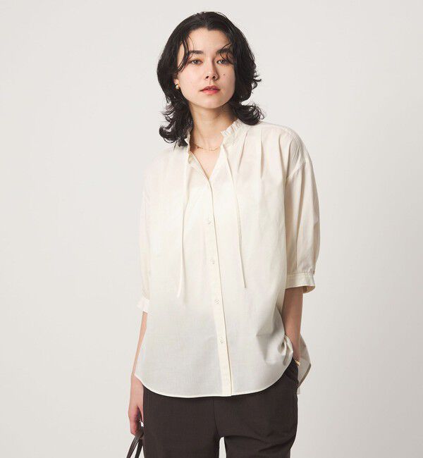UNITED ARROWS green label relaxing「フリル ネック ショートスリーブ ブラウス」|シャツ・ブラウス|OFF WHITE