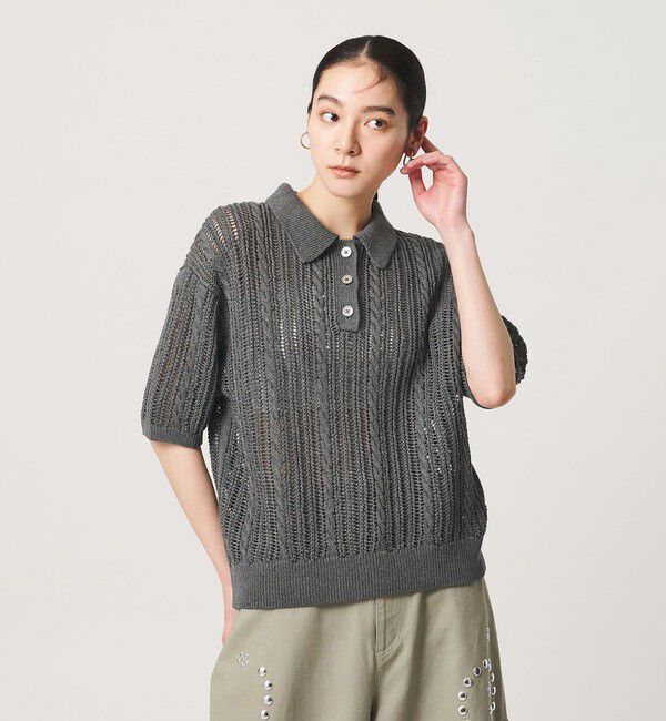BEAUTY&YOUTH UNITED ARROWS「コットンメッシュ ケーブル ポロシャツ」|ニット・セーター|DK.GRAY
