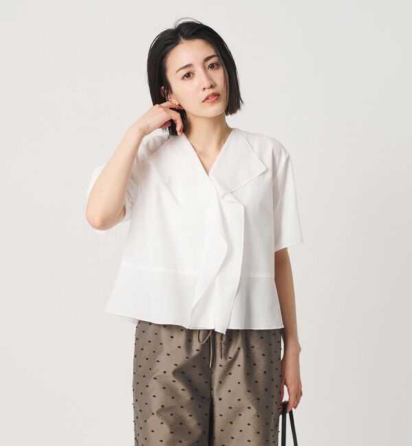 BEAUTY&YOUTH UNITED ARROWS「ソリッド&ストライプ ラッフル シャツブラウス ウォッシャブル」|シャツ・ブラウス|WHITE