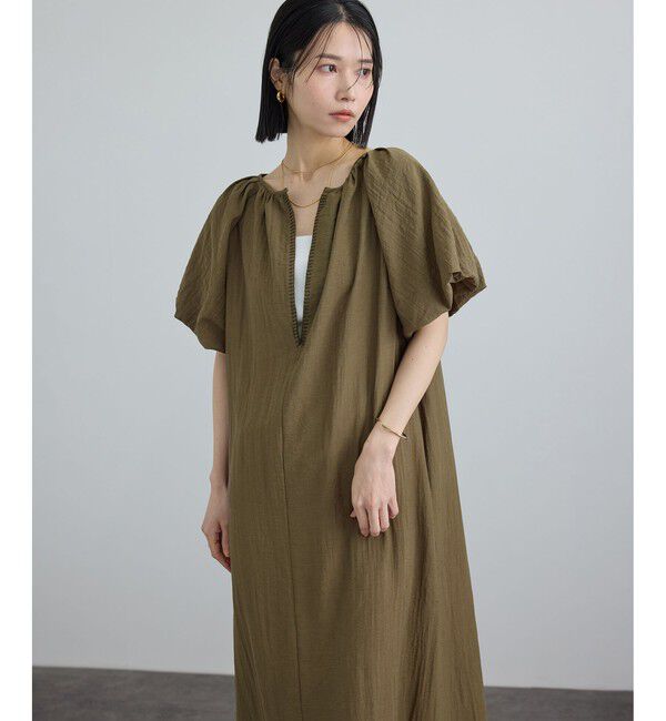 SALON adam et rope'「【WEB限定】2WAYリネンブレンドエンブロイダリーワンピース」|ワンピース|カーキー(36)