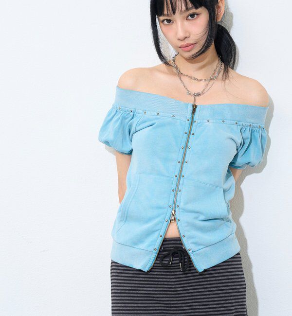  「【WEB限定】フロントジップスタッズSSトップス」|Tシャツ・カットソー|