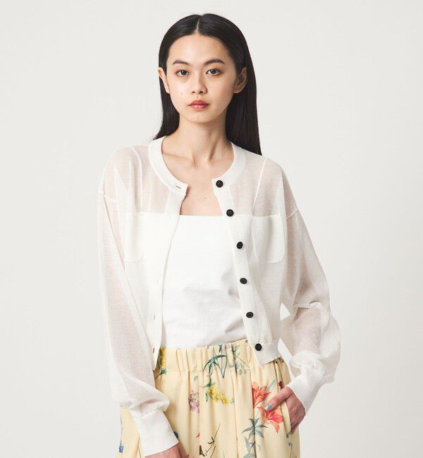 EMMEL REFINES「＜EMMEL REFINES＞EM HW FILMY シアー クルーネック カーディガン」|カーディガン|WHITE