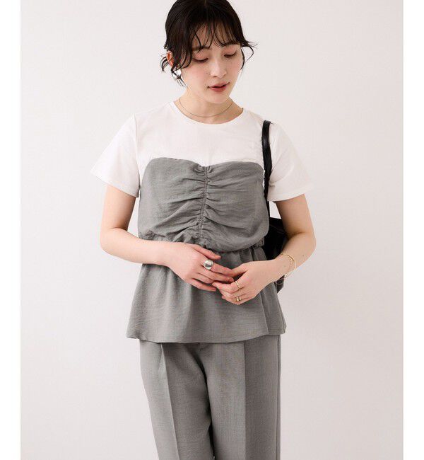 VIS「【WEB限定】美easyリネンライクシャーリングビスチェドッキングトップス/イージーケア・接触冷感」|Tシャツ・カットソー|