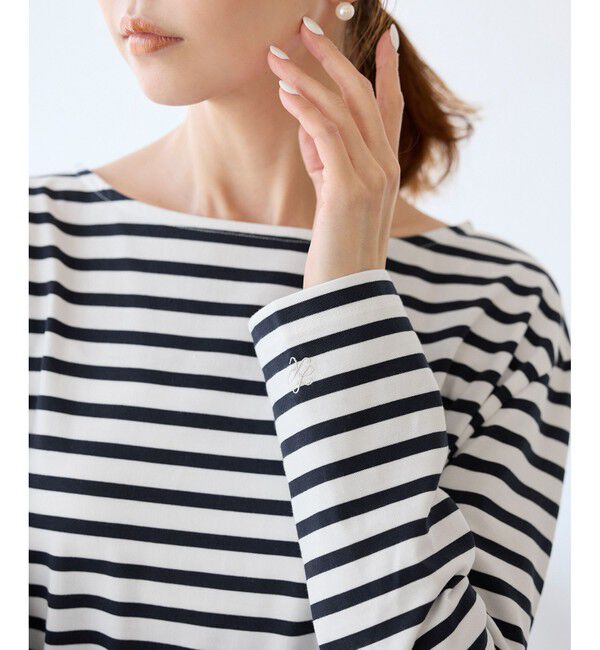 Rope&rsquo;Picnic「刺繍入りボーダーカットトップス」|Tシャツ・カットソー|ネイビー(40)