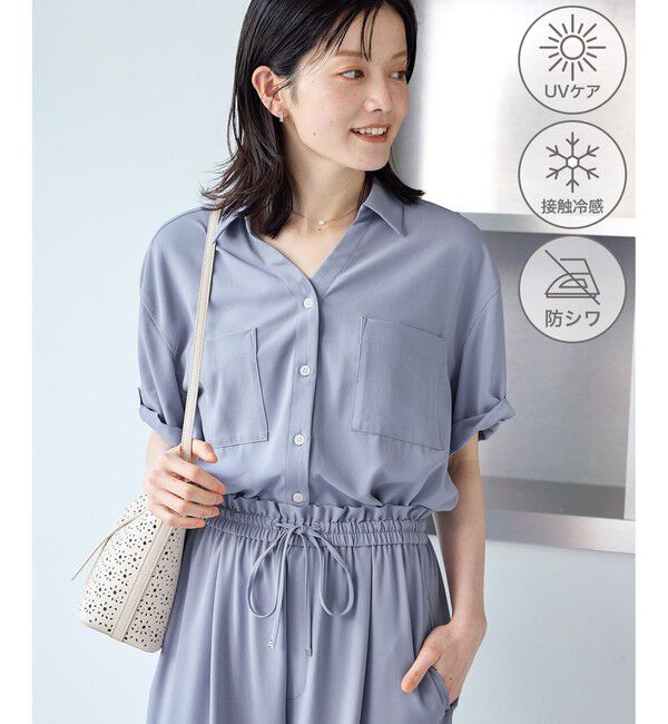 Rope&rsquo;Picnic「カットジョーゼットスキッパーブラウス/UVケア・接触冷感・防シワ」|シャツ・ブラウス|サックス(48)