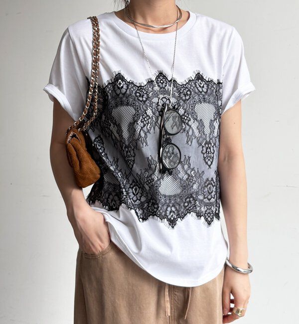  「レースドッキングTEE」|Tシャツ・カットソー|