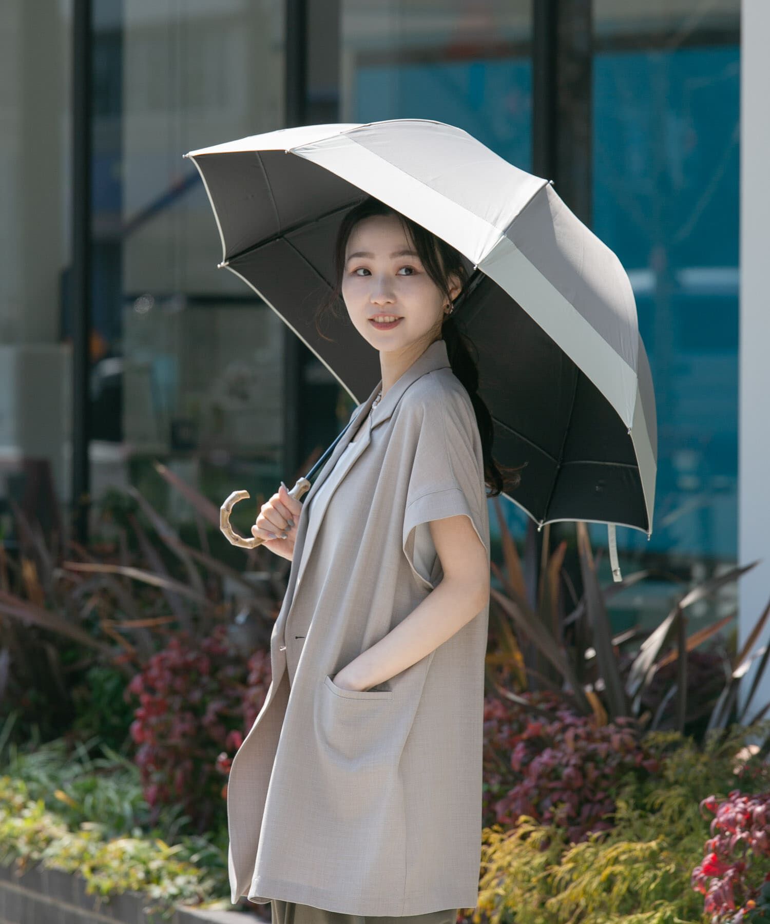 SMELLY「because　晴雨兼用バンブーハンドルバイカラー」|傘|