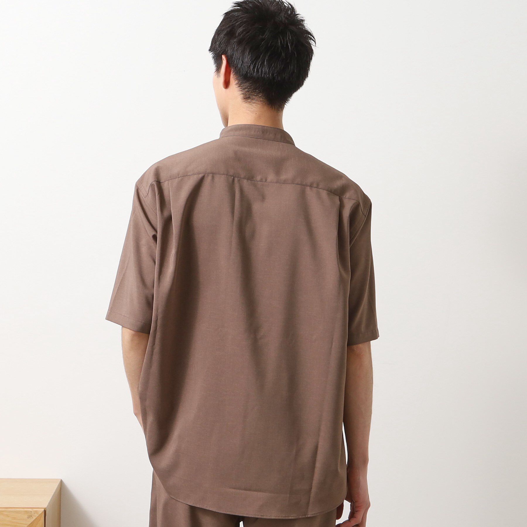 THE SHOP TK「クールファイバー バンドカラー半袖シャツ　接触冷感／吸水速乾／UVケア／軽量／セットアップ可」|シャツ・ブラウス|
