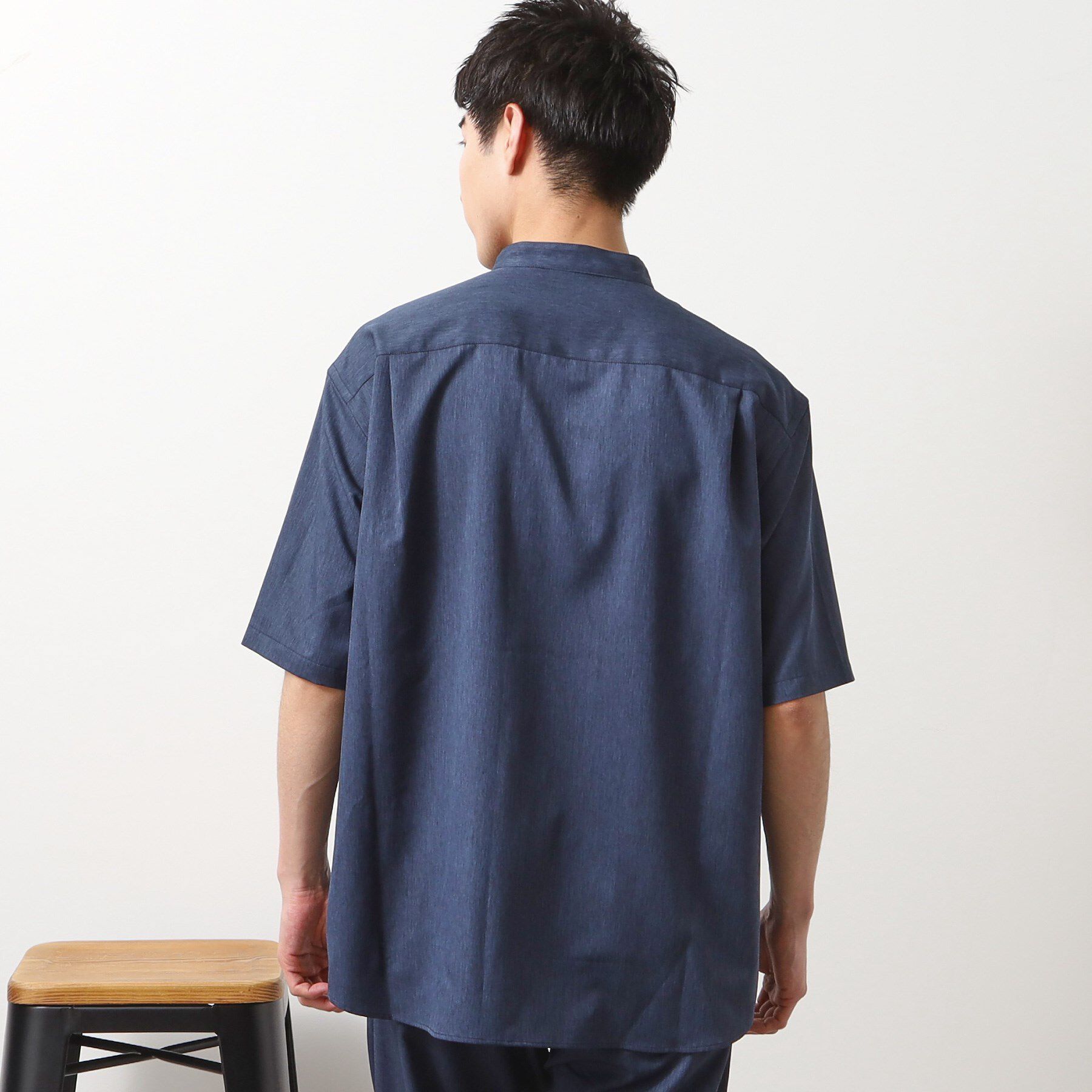 THE SHOP TK「クールファイバー バンドカラー半袖シャツ　接触冷感／吸水速乾／UVケア／軽量／セットアップ可」|シャツ・ブラウス|