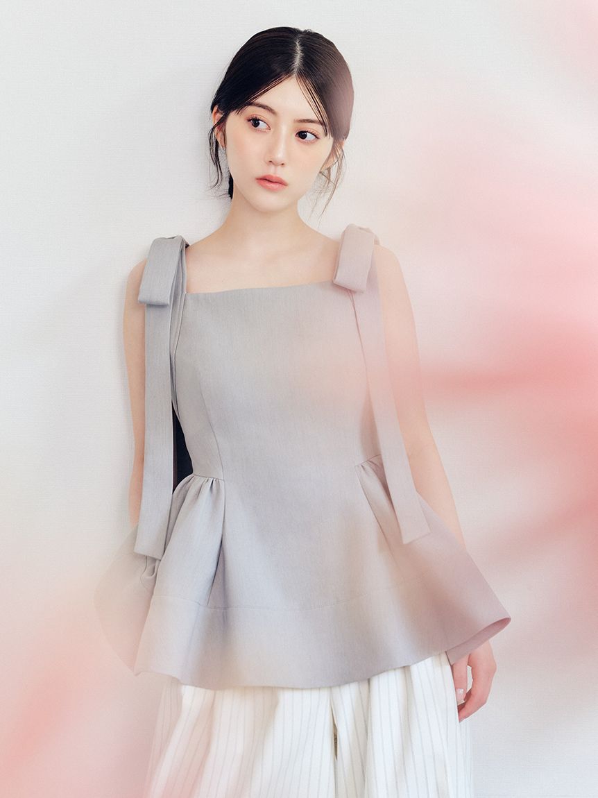 FRAY I.D「【WEB限定】リボンペプラムトップス／ウォッシャブル」|シャツ・ブラウス|