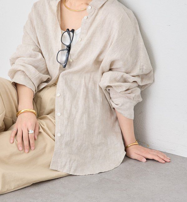  「予約【7色展開/日焼け・冷房対策/手洗い可】リネンワイドシャツ」|シャツ・ブラウス|ライトベージュ