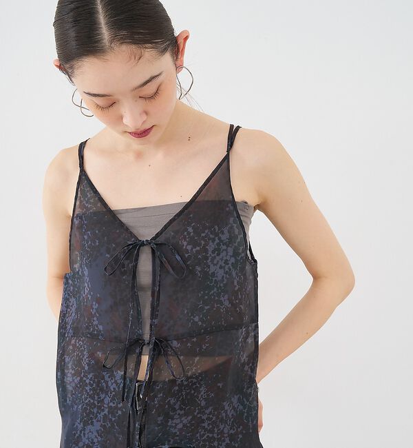 NOMINE「【前後着用可】水彩アート ニュアンス柄 2WAY シアー キャミワンピース ロン」|ワンピース|