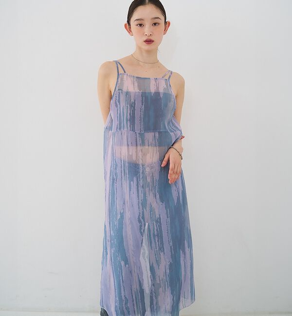 NOMINE「【前後着用可】水彩アート ニュアンス柄 2WAY シアー キャミワンピース ロン」|ワンピース|