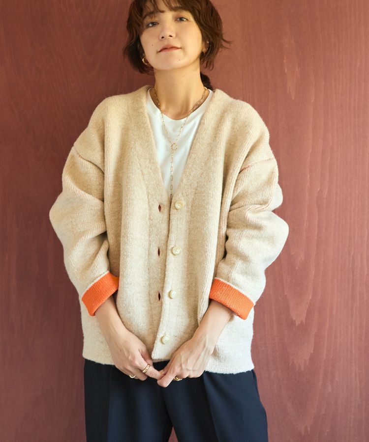 AMERICAN HOLIC「VネックWフェイスニットカーディガン【WEB限定カラー有り】」|カーディガン|Beige