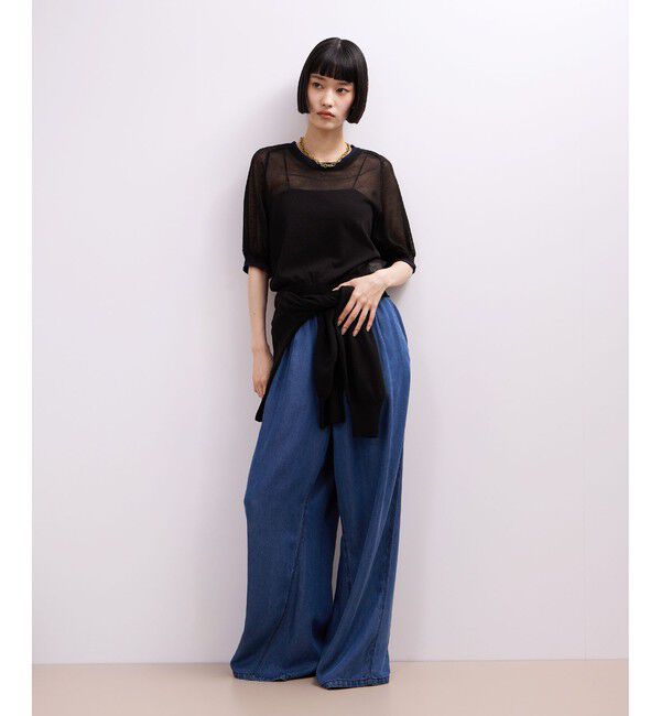 ADAM ET ROPE'「【WEB限定】リネンmixバイカラーシアーニットTシャツ」|Tシャツ・カットソー|