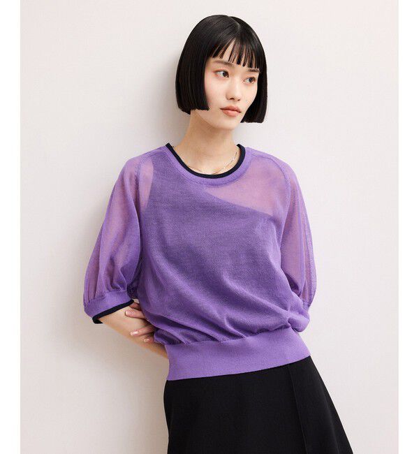 ADAM ET ROPE'「【WEB限定】リネンmixバイカラーシアーニットTシャツ」|Tシャツ・カットソー|