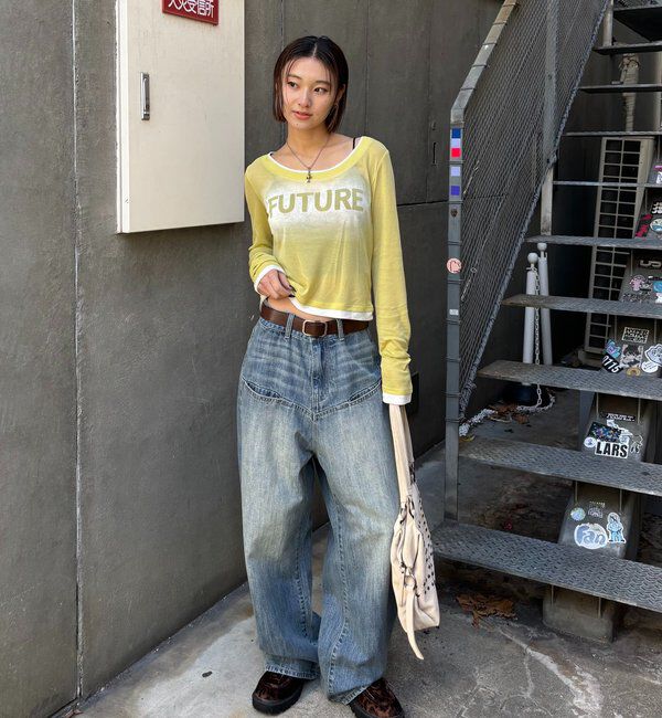  「スプレーロゴレイヤードシアートップス」|Tシャツ・カットソー|