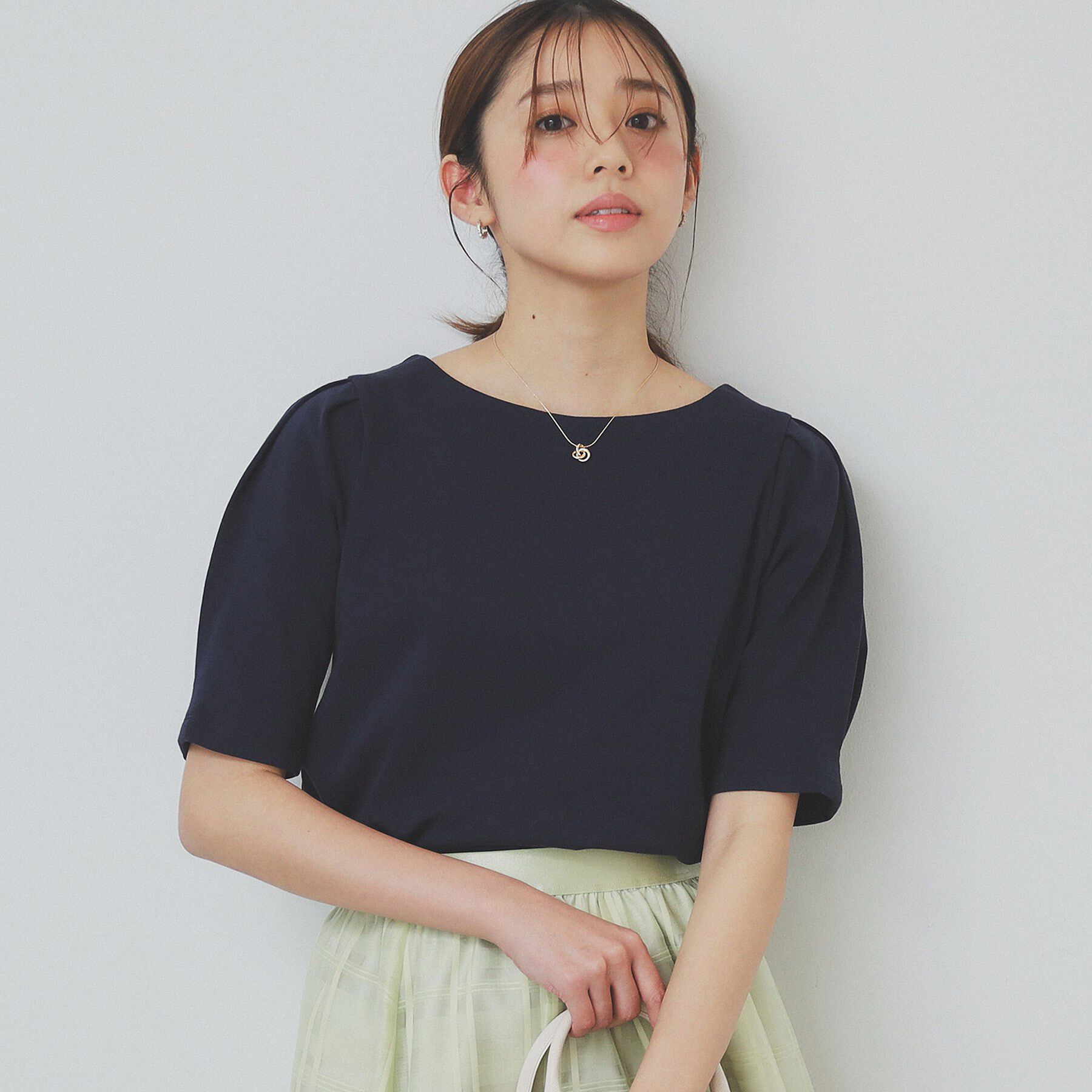 index「《10色展開／XS-LLサイズ》コットンスムースタックスリーブトップス【UV／接触冷感／洗濯機洗い可」|Tシャツ・カットソー|ネイビー(094)