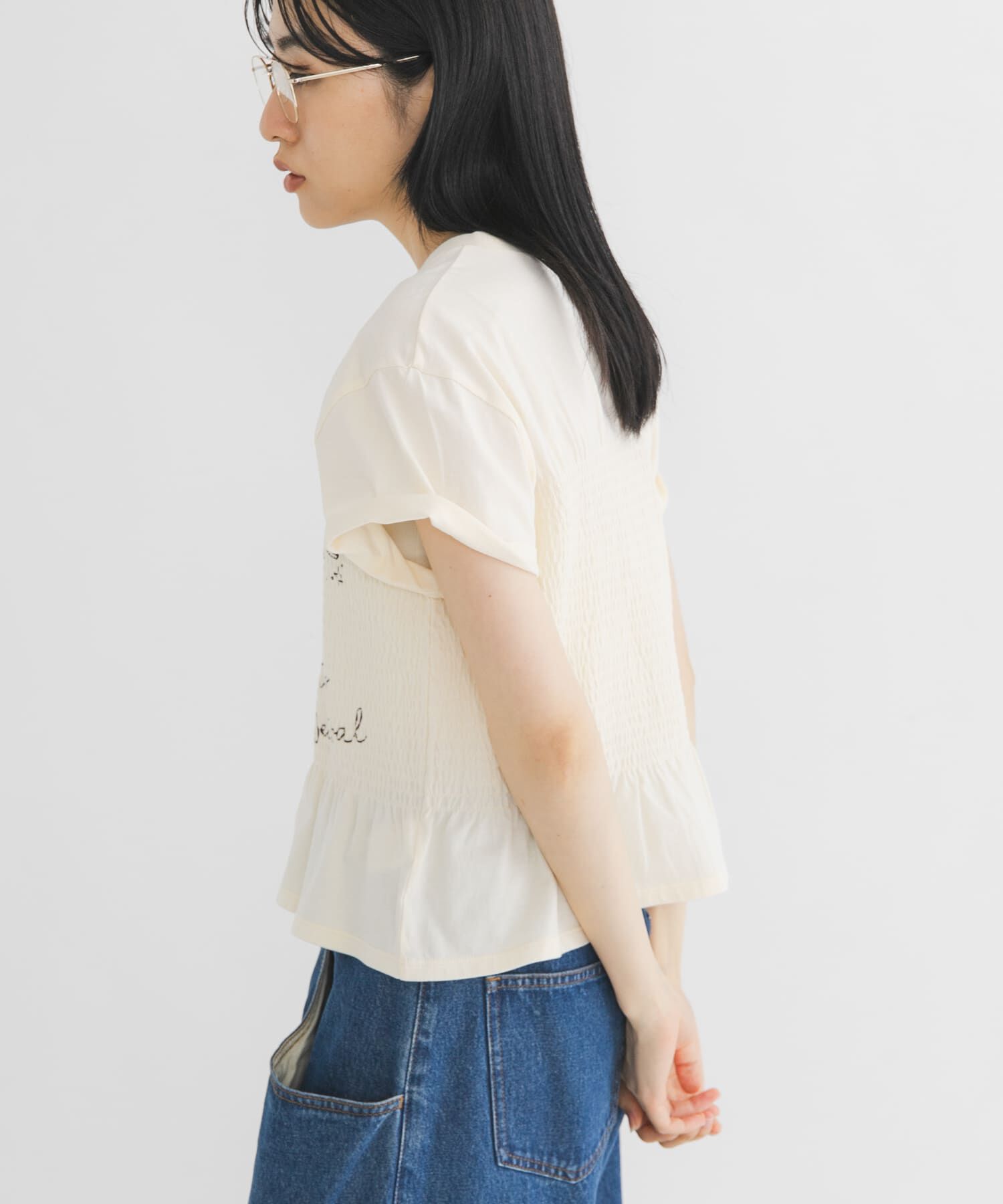  「シャーリングデザインプリントTEE」|Tシャツ・カットソー|
