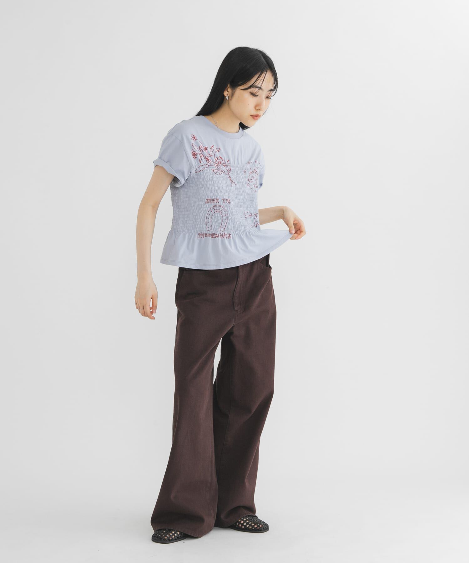  「シャーリングデザインプリントTEE」|Tシャツ・カットソー|