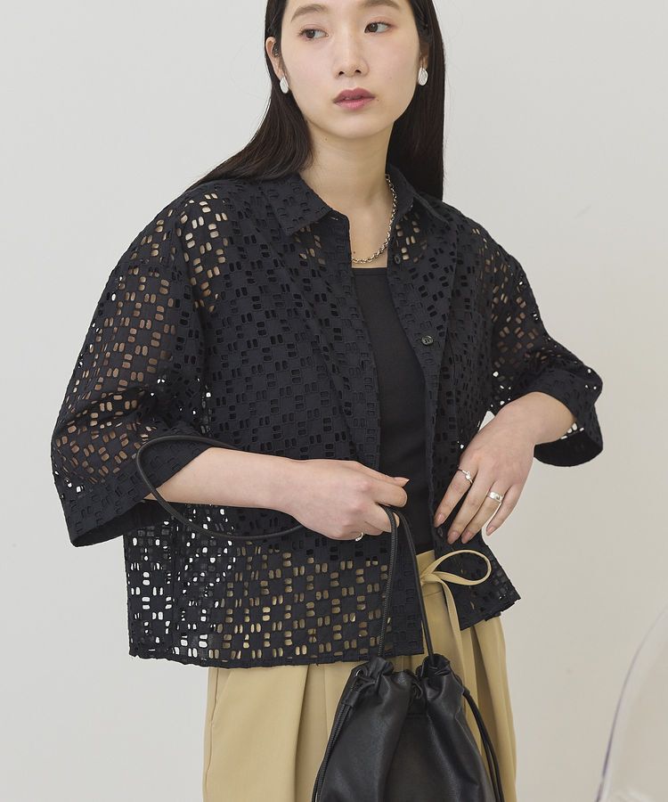 AMERICAN HOLIC「刺繍ショート半袖シャツ」|シャツ・ブラウス|Black