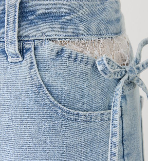  「【XSサイズあり・ウエストサイズ調整可】サイドカットレースビジューワイドデニム」|その他|