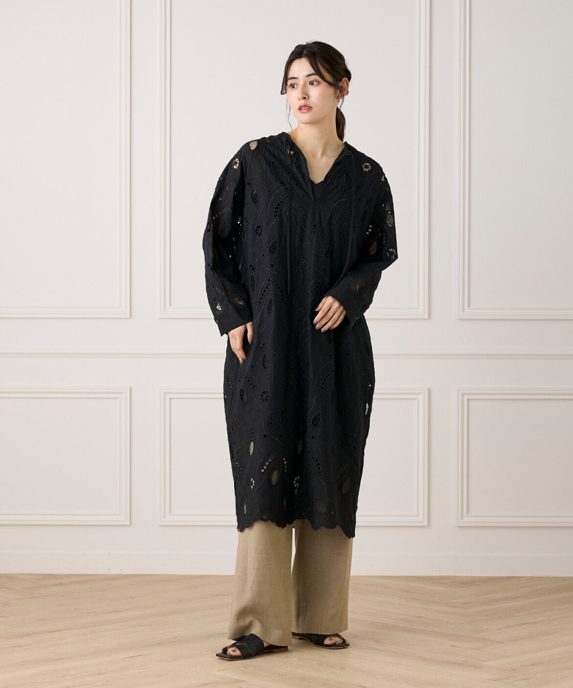 INED「《大きいｻｲｽﾞ》ﾚｰｽｶﾌﾀﾝﾜﾝﾋﾟｰｽ《la veille by SUPERIOR CLOSET》」|ワンピース|