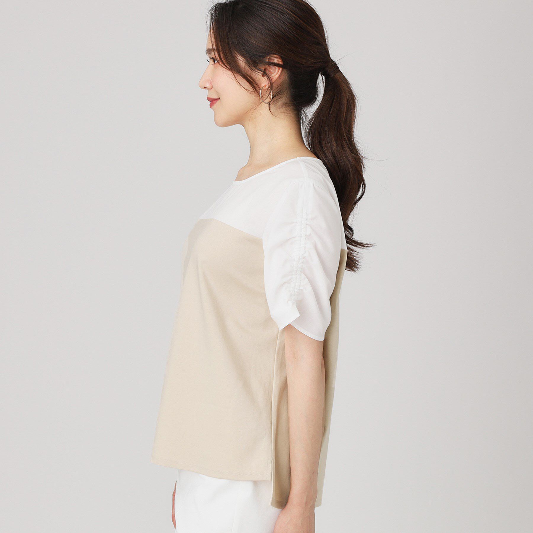 COUP DE CHANCE「【手洗い可／日本製】異素材組合せのジャージトップス」|Tシャツ・カットソー|