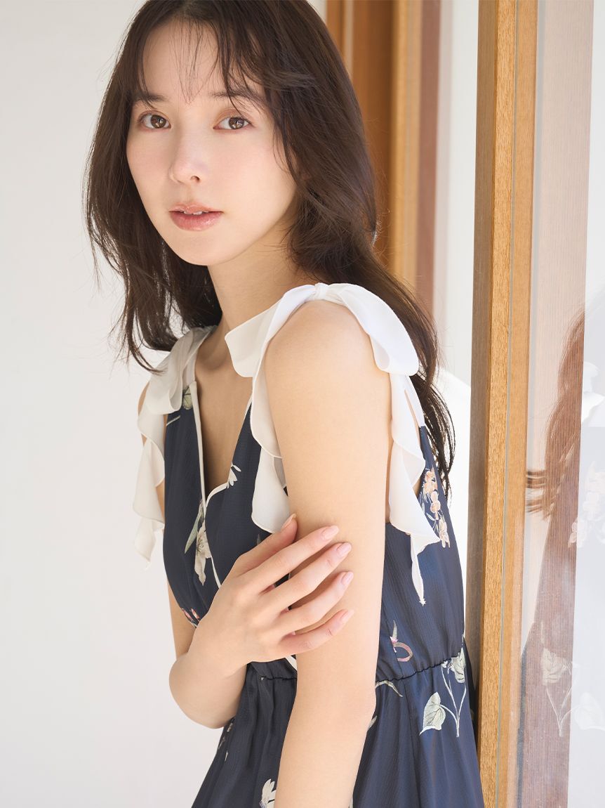 SNIDEL HOME「肩リボンプリントロングワンピース」|ルームウェア|