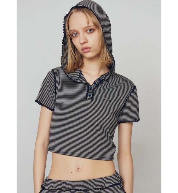 EMODA「レースラインフーディトップス」|Tシャツ・カットソー|ネイビー