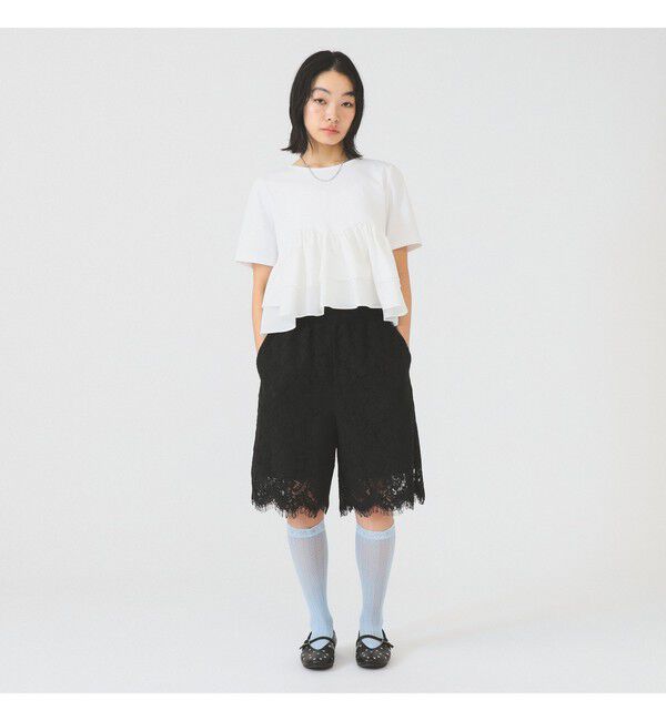 Ray BEAMS 「ティアード キリカエ Tシャツ　　26SS 通勤 通学 フリル 短丈 オンオフ対応 洗える スタイルアップ 」|Tシャツ・カットソー|