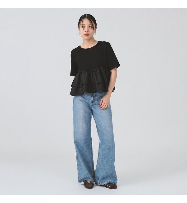 Ray BEAMS 「ティアード キリカエ Tシャツ　　26SS 通勤 通学 フリル 短丈 オンオフ対応 洗える スタイルアップ 」|Tシャツ・カットソー|