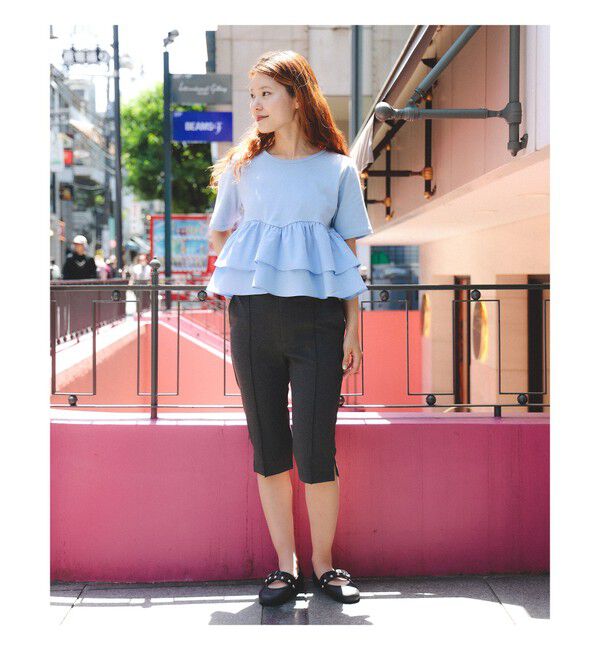 Ray BEAMS 「ティアード キリカエ Tシャツ　　26SS 通勤 通学 フリル 短丈 オンオフ対応 洗える スタイルアップ 」|Tシャツ・カットソー|