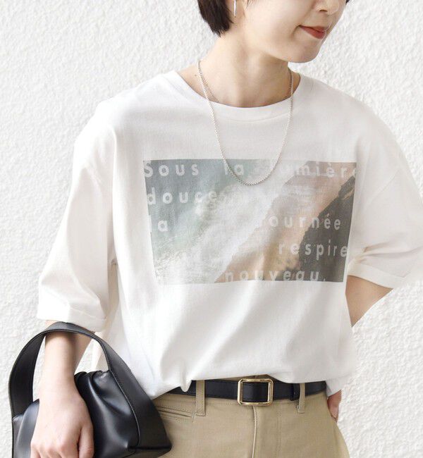 SHIPS for women「《一部追加予約》【WEB限定】オーガニック コットン 5分袖 フォト TEE」|Tシャツ・カットソー|ストーン