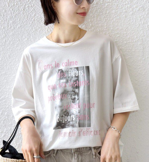SHIPS for women「《一部追加予約》【WEB限定】オーガニック コットン 5分袖 フォト TEE」|Tシャツ・カットソー|
