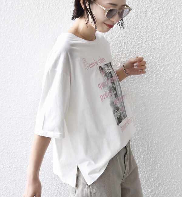 SHIPS for women「《一部追加予約》【WEB限定】オーガニック コットン 5分袖 フォト TEE」|Tシャツ・カットソー|
