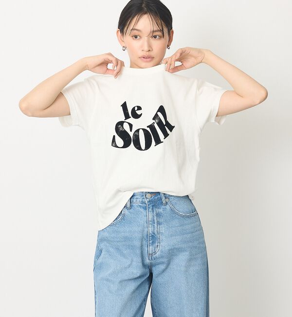 abahouse mavie「【コットン100％】甘編み天竺フロッキープリントTシャツ/半袖/夏服/ロゴT」|Tシャツ・カットソー|