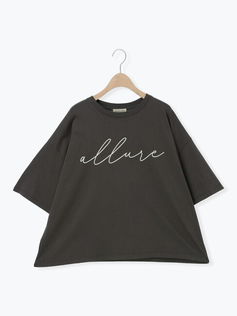 Samansa Mos2「バイオ加工ロゴプリントワイドTシャツ」|Tシャツ・カットソー|チャコールグレー