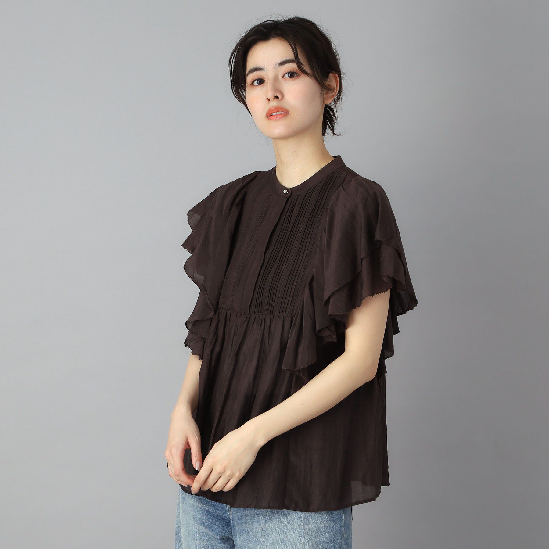 DRESSTERIOR「コットンシルク ラッフルスリーブ ブラウス」|シャツ・ブラウス|