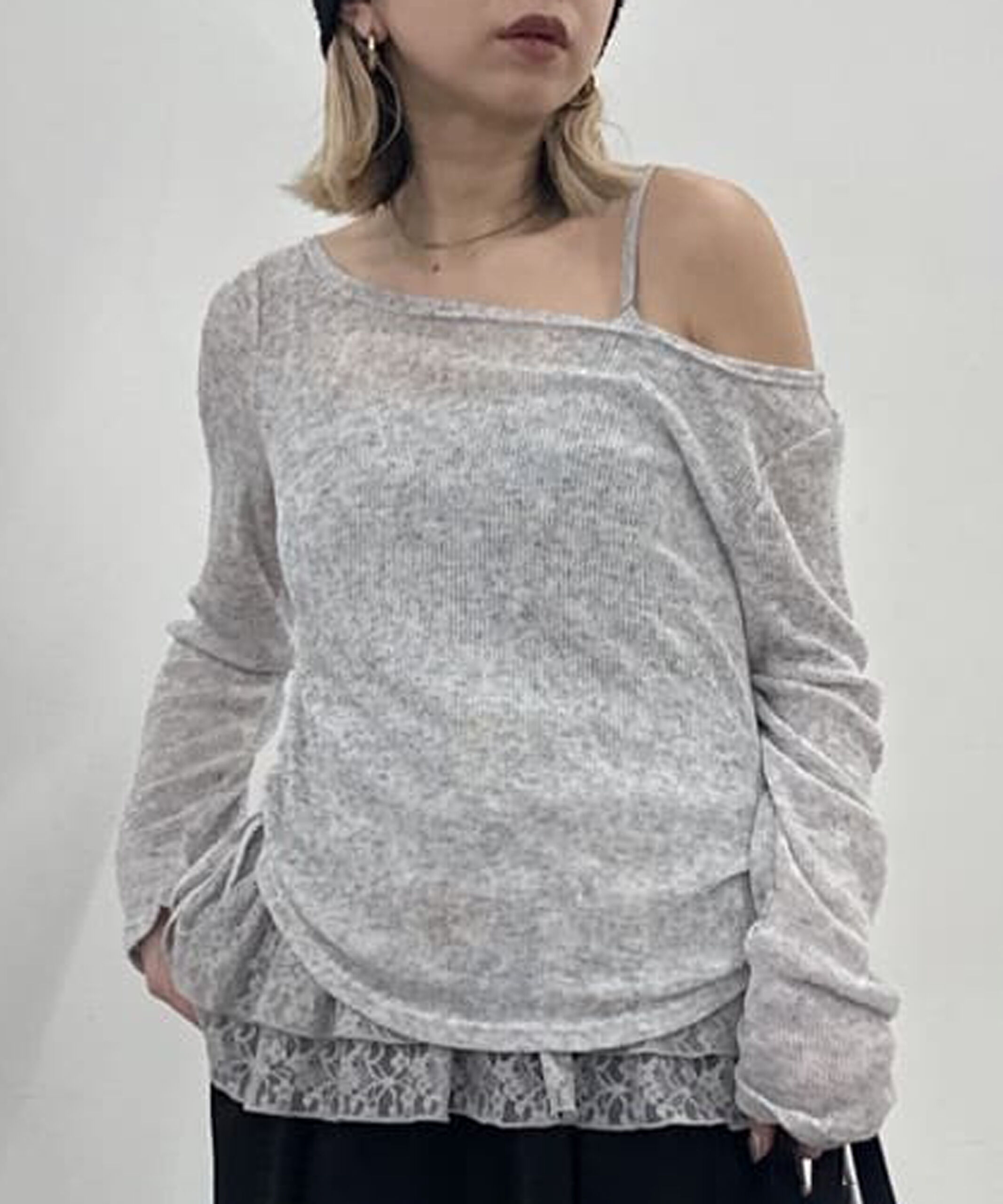  「メランジドロストレースティアードキャミセット」|Tシャツ・カットソー|グレー