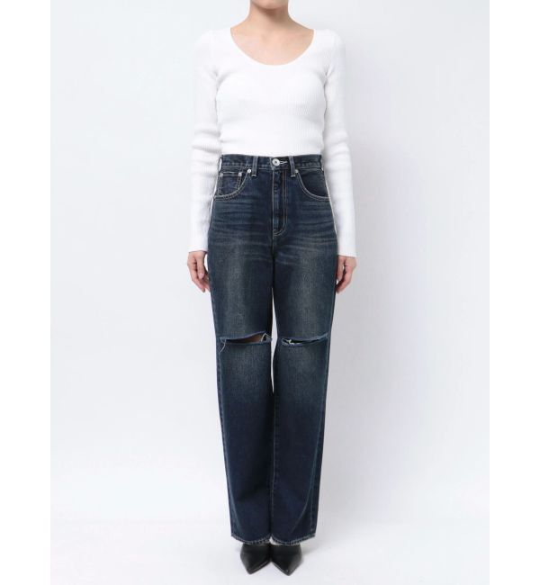 GYDA「ハイウエストfront and backダメージワイドデニムパンツ」|デニム|