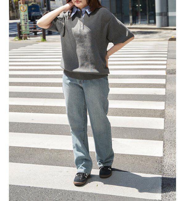 VENCE share style「シャツ襟 半袖ポロニット」|シャツ・ブラウス|